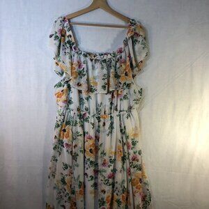 Torrid Size 3 White w Flowers Butterflies Flutter Sleeves Maxi Dress